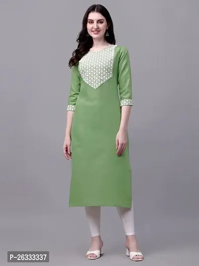 PARNAVI Chiken Embroidery Straight Cotton Kurti (XX-Large, Green)-thumb2