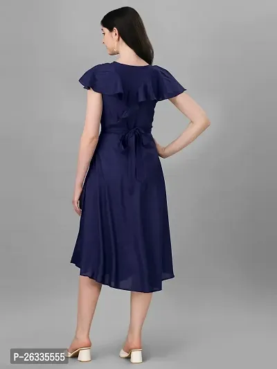 PARNAVI Women Rayon Fit  Flare Western Dress (X-Large, Navy Blue)-thumb4