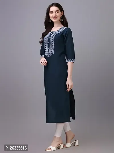 PARNAVI Embroidery Round Neck Cotton Kurti for Women (Large, Teal Blue)-thumb5