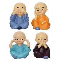 SYANKA Little Monks Laughing Buddha Statue Set of 4, Multicolour, Idol Decorative Showpiece for Home and Office-thumb4
