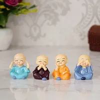 SYANKA Little Monks Laughing Buddha Statue Set of 4, Multicolour, Idol Decorative Showpiece for Home and Office-thumb1