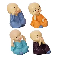 SYANKA Little Monks Laughing Buddha Statue Set of 4, Multicolour, Idol Decorative Showpiece for Home and Office-thumb2