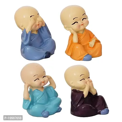 SYANKA Little Monks Laughing Buddha Statue Set of 4, Multicolour, Idol Decorative Showpiece for Home and Office-thumb3