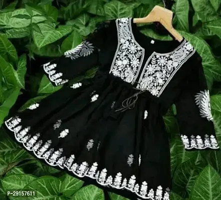 Elegant Black Cotton Embroidered Top For Women-thumb0