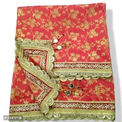 Women Banarasi Silk Heavy Work Dulhan Dupatta 2.50 Mtr (Red Color Dupatta With Golden Lace )/Women Printed Banarasi Silk Dupatta With Heavy Work And Golden Lace-thumb0