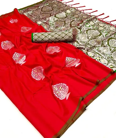 Banarsi Lichi Silk Weaving Jecard Saree With Beautiful Wiaving Blouse