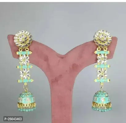 Green Alloy Pearl Jhumkas Earrings For Women