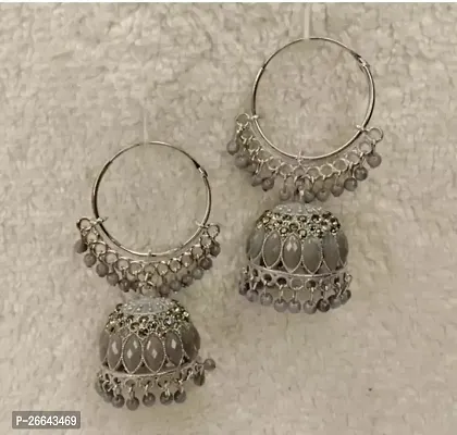 Grey Alloy Beads Jhumkas Earrings For Women
