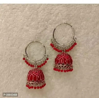 Red Alloy Beads Jhumkas Earrings For Women