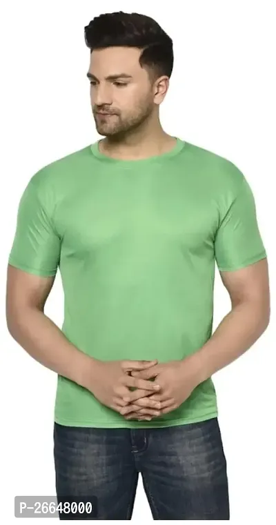 Stylish Green Polyester Solid Round Neck T-Shirts For Men-thumb0