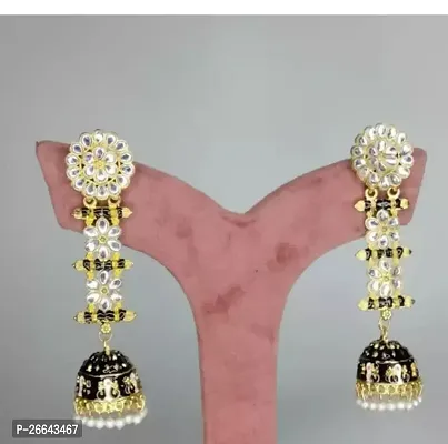 Black Alloy Pearl Jhumkas Earrings For Women