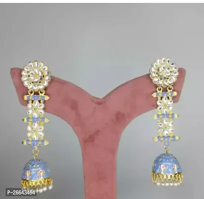 Blue Alloy Pearl Jhumkas Earrings For Women