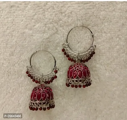 Red Alloy Pearl Jhumkas Earrings For Women