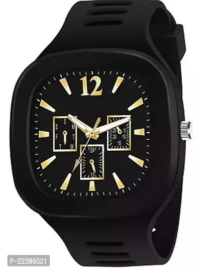 Stylish Black Rubber Analog Watch For Men-thumb0