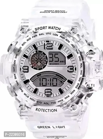 Stylish White Rubber Digital Watch For Men-thumb0