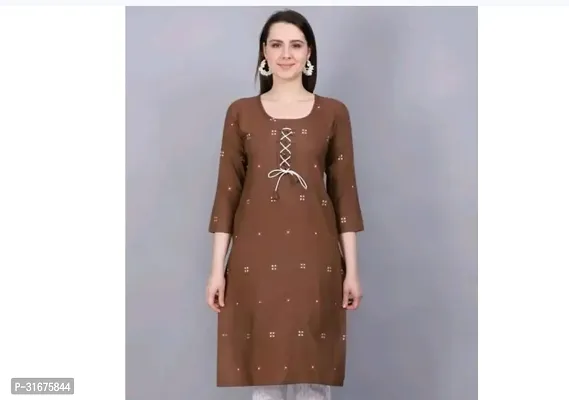 Stylish Brown Khadi Cotton Kurta For Women-thumb0