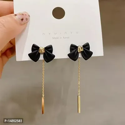 Gold Plated Black Authentic Pan Drop Korean Earrings For Women  Girls-thumb0