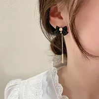 Gold Plated Black Authentic Pan Drop Korean Earrings For Women  Girls-thumb1