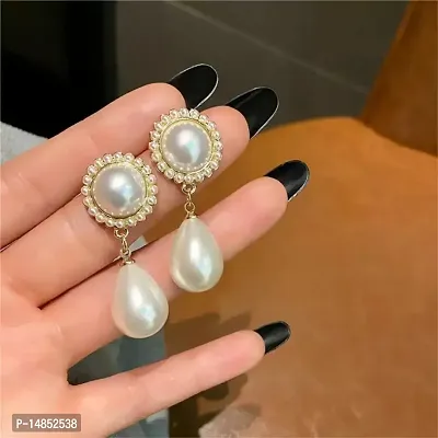 Gold Plated Elegant Water Drop Pearl Korean Earrings Alloy Drops  Danglers-thumb0