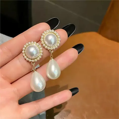 Plated Elegant Water Drop Pearl Korean Earrings Alloy Drops Danglers