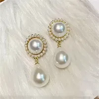 Gold Plated Elegant Water Drop Pearl Korean Earrings Alloy Drops  Danglers-thumb2