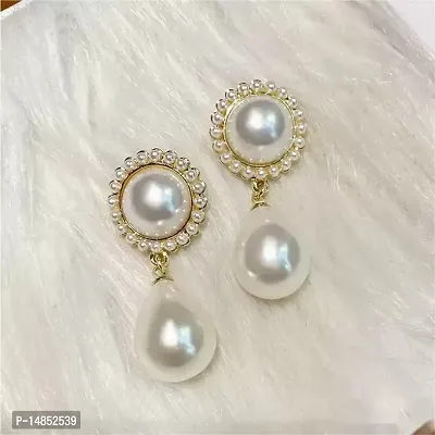 Gold Plated Elegant Water Drop Pearl Korean Earrings Alloy Drops  Danglers-thumb3