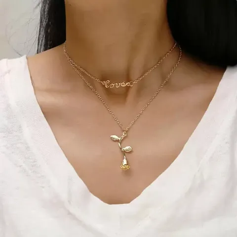 Double Layered Love Word Pendant Necklace