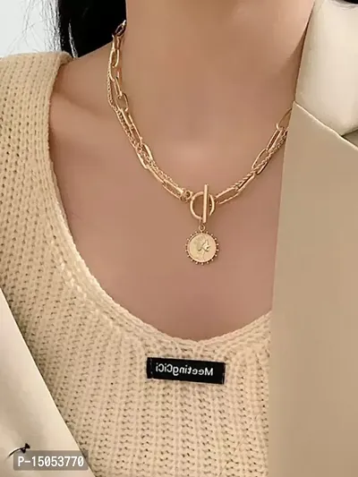 Pretty Gold Plated Coin Pendant Necklace for Women and Girls