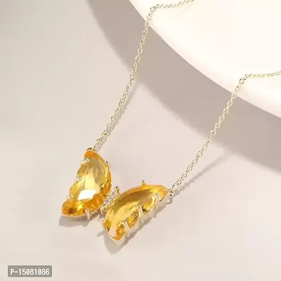 Fancy Gold-Plated Crystal Butterfly Yellow Pendant Necklace