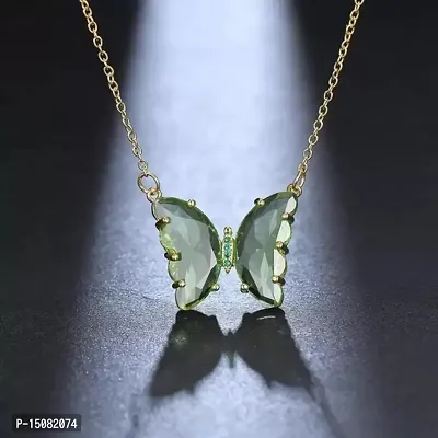 Fancy Gold-Plated Crystal Butterfly Green Pendant Necklace-thumb0