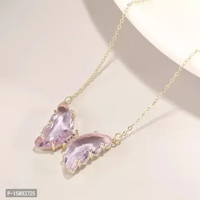 Fancy Gold-Plated Crystal Butterfly Purple Pendant Necklace