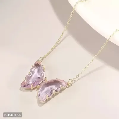 Fancy Gold-Plated Crystal Butterfly Purple Pendant Necklace-thumb0