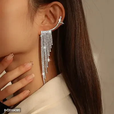 Tassel rhinestone ear needles geometric banquet earrings-thumb0