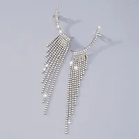 Tassel rhinestone ear needles geometric banquet earrings-thumb2