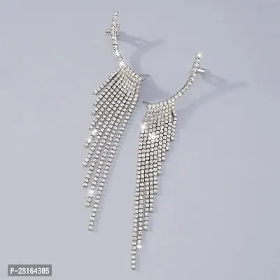 Tassel rhinestone ear needles geometric banquet earrings-thumb3