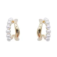 Cross C-shaped Pearl Stud Earrings for women-thumb1