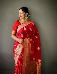 Stylish Red Silk Blend Saree With Blouse Piece For Women-thumb2