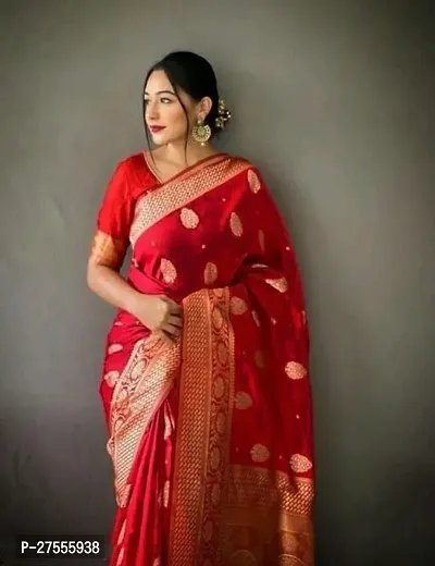 Stylish Red Silk Blend Saree With Blouse Piece For Women-thumb3