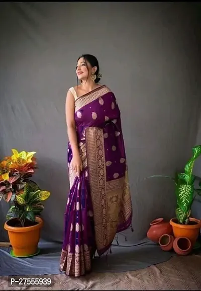 Stylish Purple Silk Blend Saree With Blouse Piece For Women-thumb3