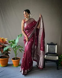 Stylish Maroon Silk Blend Saree With Blouse Piece For Women-thumb1