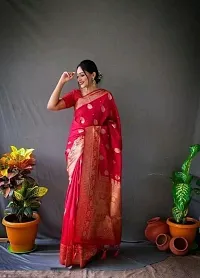 Stylish Red Silk Blend Saree With Blouse Piece For Women-thumb1