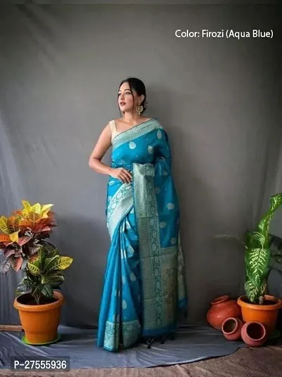 Stylish Blue Silk Blend Saree With Blouse Piece For Women-thumb0