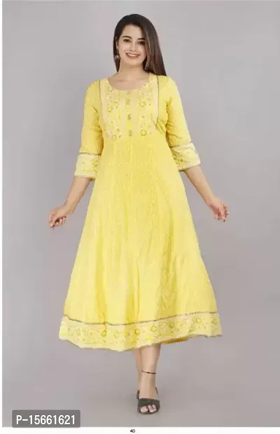 Beautiful Yellow Embroidered Cotton Kurta-thumb0