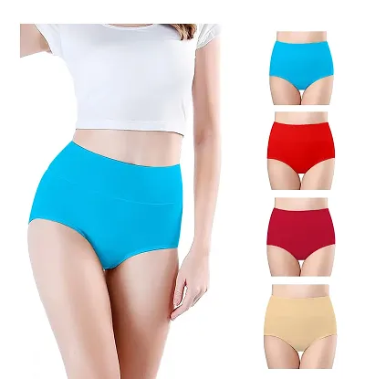 Think Tech Combo Women High Waisted Cotton Hipster Panty l Women Cotton Hipster Panty l Women Seamless High Waist Panties (Pack of 4 High Waist with Royal Blue Maroon)