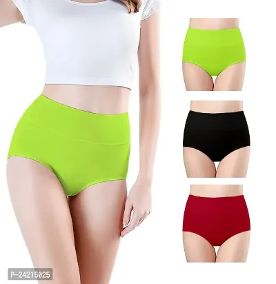 Think Tech High Waisted Cotton Hipster Panty Ladies Soft Panties l Women Seamless High l Women Underwear Jhanghiya - Rise Panty Hipster Set of Colour Parrot Green l Black l Maroon (Pack of 3 S Size-thumb0