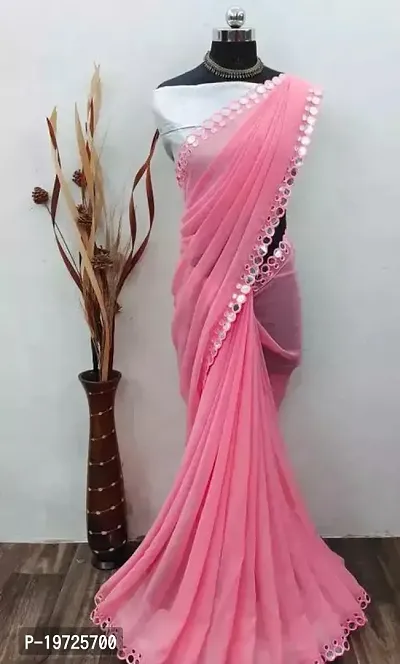 Beautiful Pure Georgette Saree With Blouse Piece For Women-thumb0