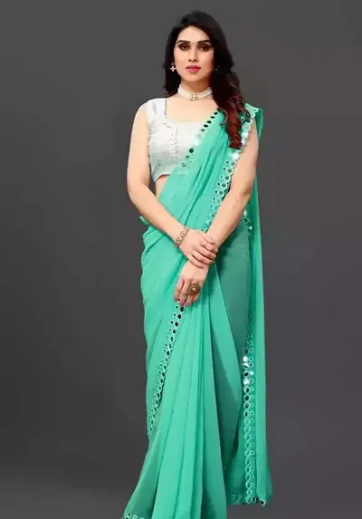 Stylish Georgette Solid Saree with Blouse piece For Women