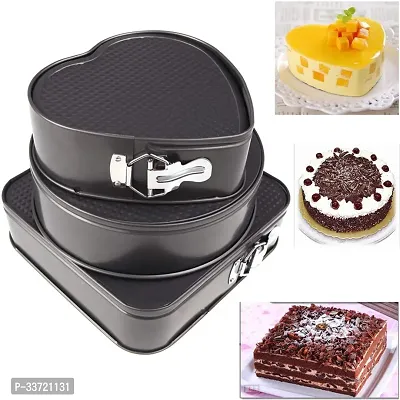 Multiple Coated Non-Stick Spring Metal Cake Mould Set, Black Cake Mould Pan Set, Baking Tray, Removable Cake, Cake Turn Table-thumb0