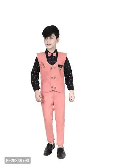 Fabulous Multicoloured Cotton Blend Self Pattern Coat with Trousers For Boys