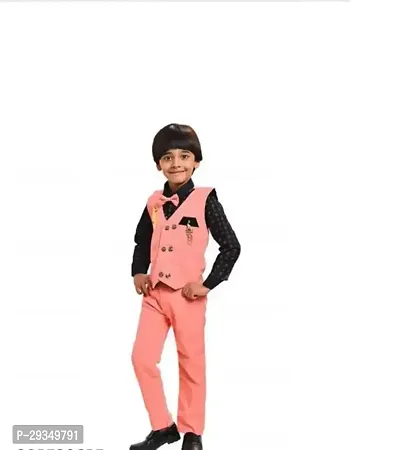 Fabulous Multicoloured Cotton Blend Self Pattern Coat with Trousers For Boys